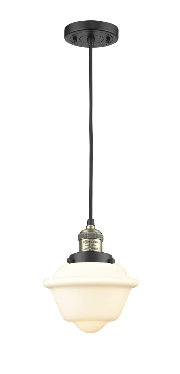 Innovations Lighting Small Oxford 1-100 watt 8 inch Black Antique Brass Mini Pendant  Matte White Cased glass 201CBABG531