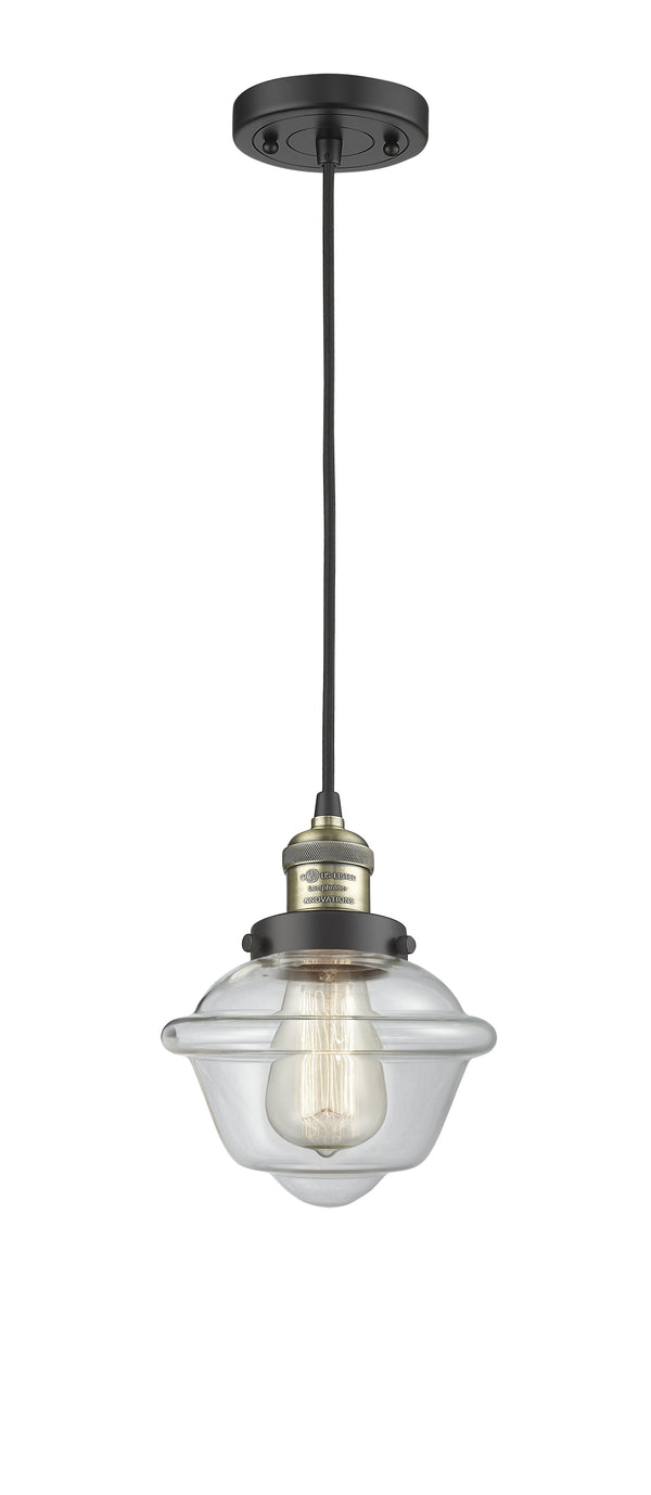 Innovations Lighting Small Oxford 1-100 watt 8 inch Black Antique Brass Mini Pendant  Clear glass 201CBABG532