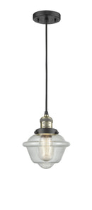 Innovations Lighting Small Oxford 1-100 watt 8 inch Black Antique Brass Mini Pendant  Seedy glass 201CBABG534