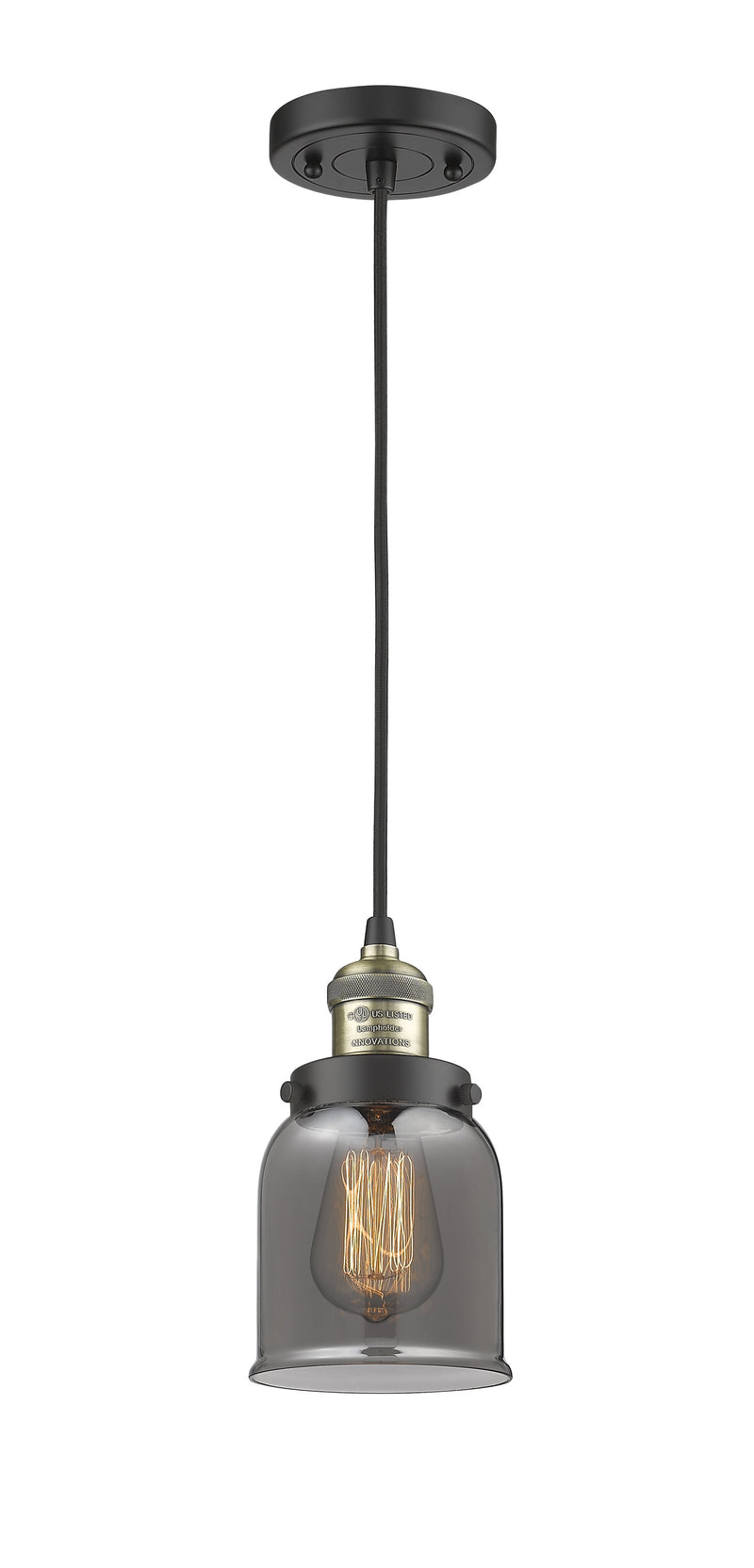 Innovations Lighting Small Bell 1-100 watt 5 inch Black Antique Brass Mini Pendant  Smoked glass 201CBABG53