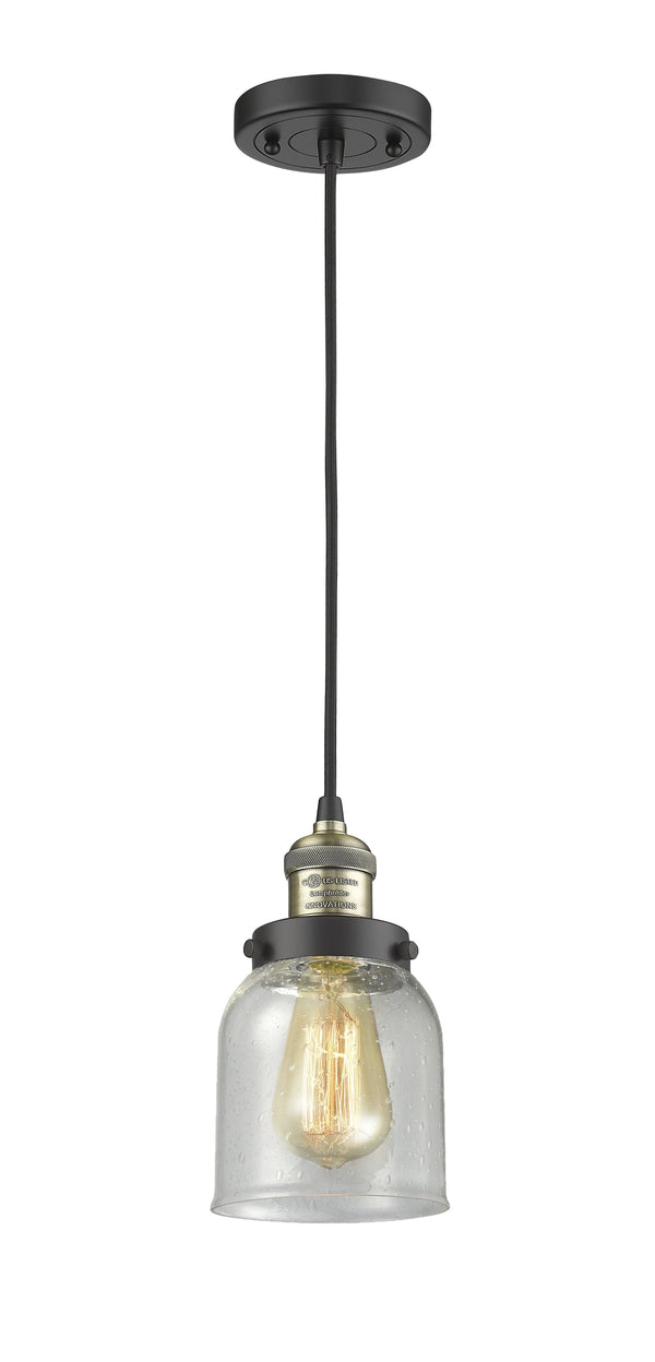 Innovations Lighting Small Bell 1-100 watt 5 inch Black Antique Brass Mini Pendant  Seedy glass 201CBABG54