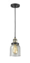 Innovations Lighting Small Bell 1-100 watt 5 inch Black Antique Brass Mini Pendant  Seedy glass 201CBABG54