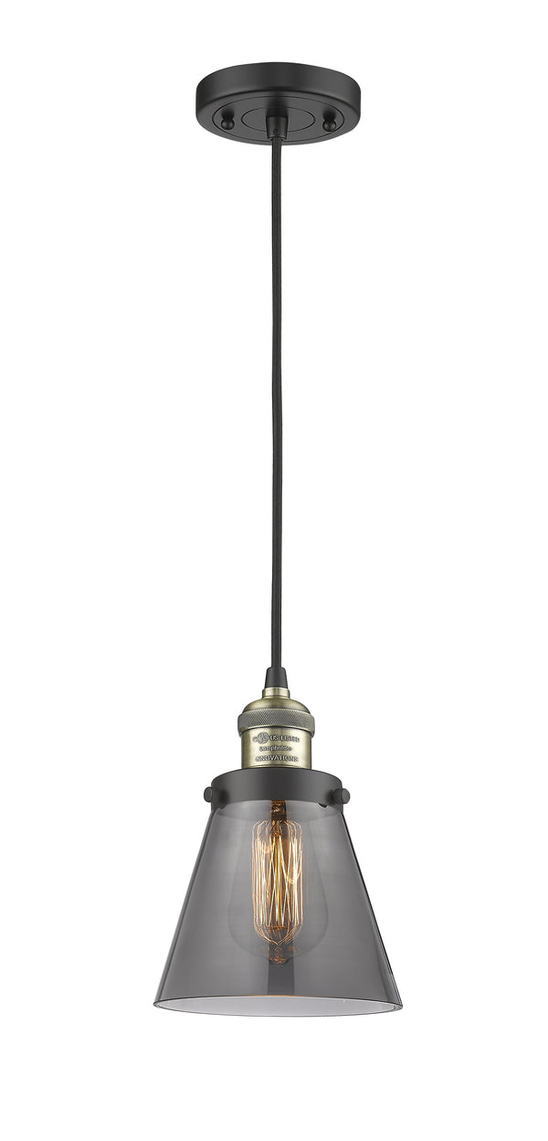 Innovations Lighting Small Cone 1-100 watt 6 inch Black Antique Brass Mini Pendant  Smoked glass 201CBABG63