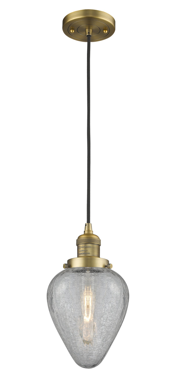 Innovations Lighting Geneseo 1-100 watt 6.5 inch Brushed Brass Mini Pendant  Clear Crackle glass 201CBBG165