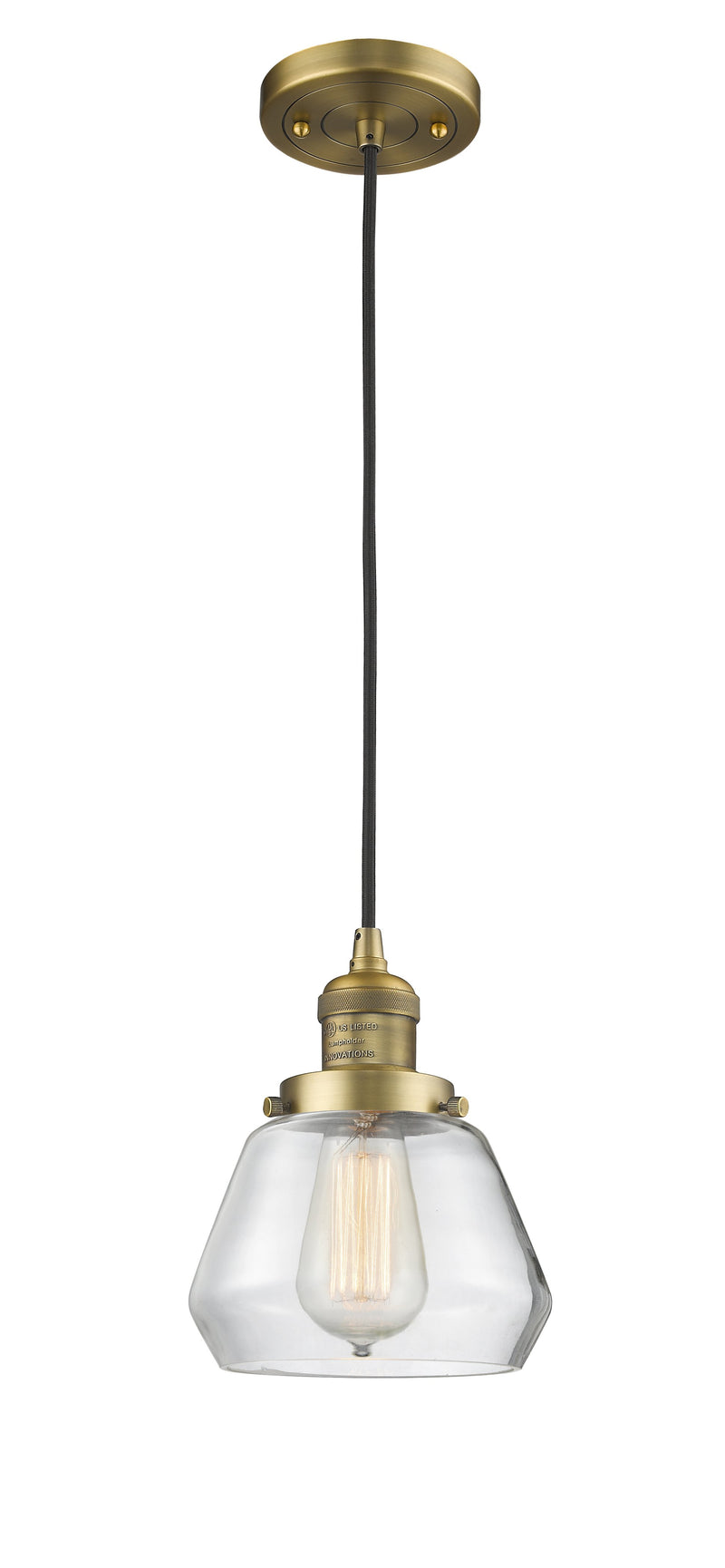 Innovations Lighting Fulton 1-100 watt 7 inch Brushed Brass Mini Pendant  Clear glass 201CBBG172