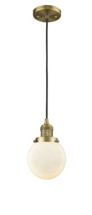 Innovations Lighting Beacon 1-100 watt 6 inch Brushed Brass Mini Pendant  Matte White Cased glass 201CBBG2016