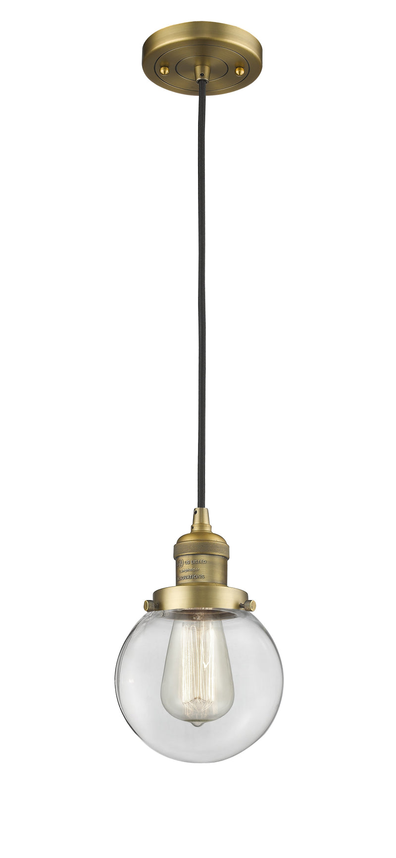 Innovations Lighting Beacon 1-100 watt 6 inch Brushed Brass Mini Pendant  Clear glass 201CBBG2026