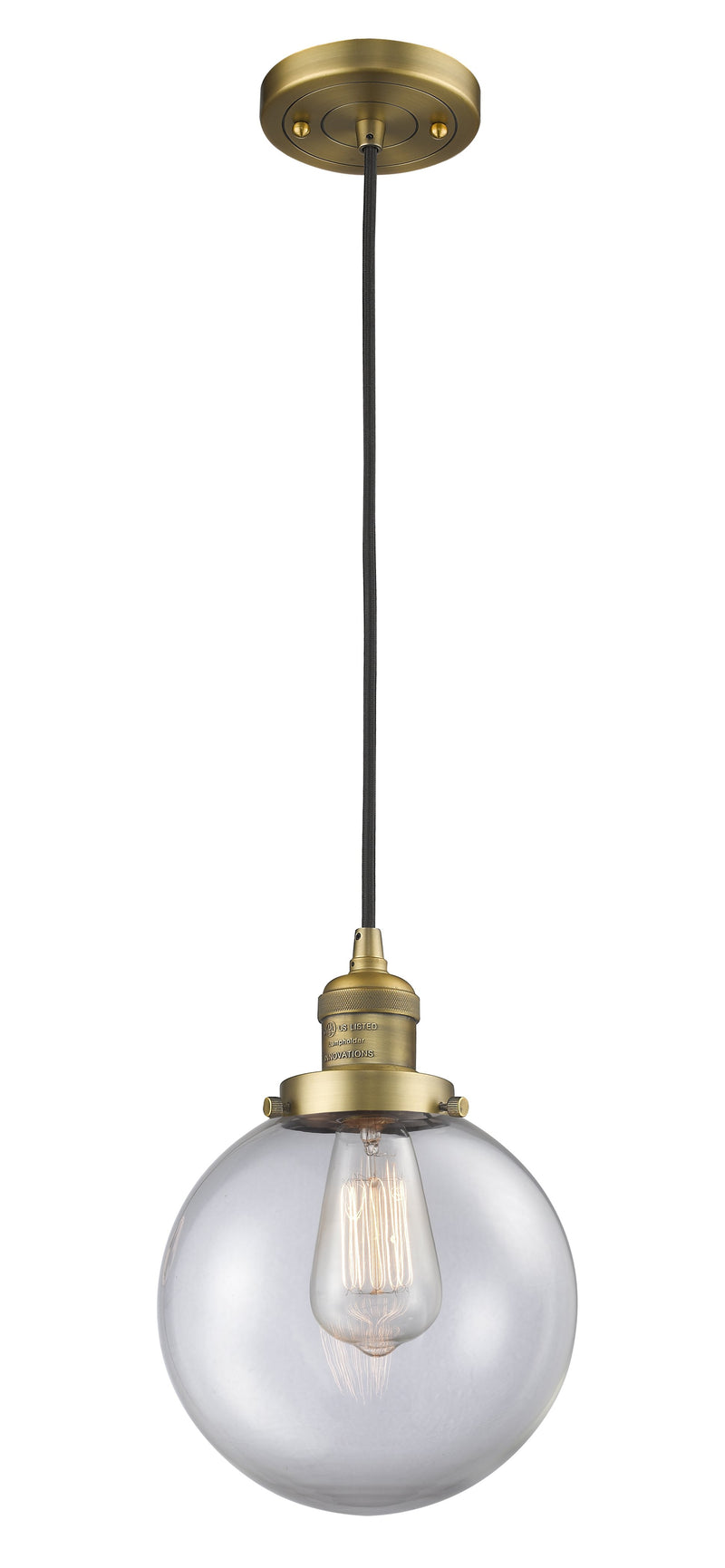 Innovations Lighting Beacon 1-100 watt 8 inch Brushed Brass Mini Pendant  Clear glass 201CBBG2028