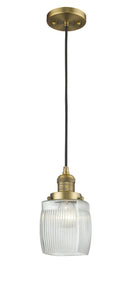 Innovations Lighting Colton 1-100 watt 8 inch Brushed Brass Mini Pendant  Thick Clear Halophane glass 201CBBG302