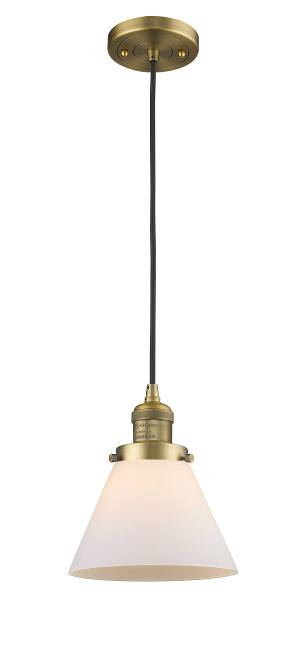 Innovations Lighting Large Cone 1-100 watt 8 inch Brushed Brass Mini Pendant  Matte White Cased glass 201CBBG41