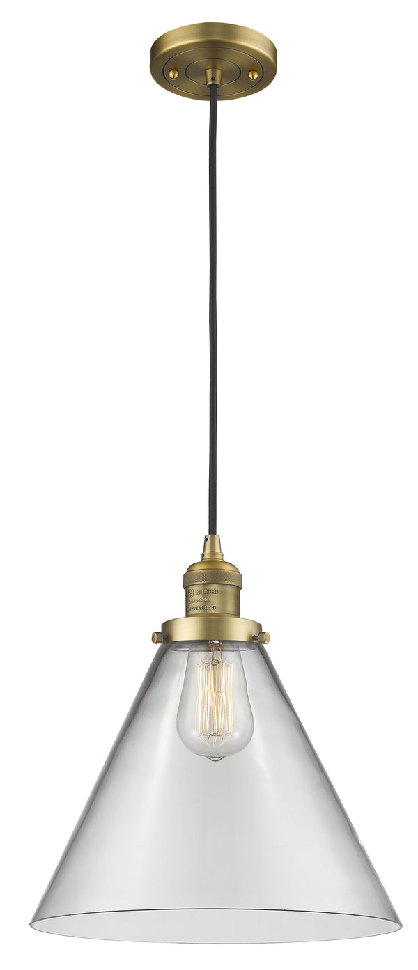 Innovations Lighting X-Large Cone 1-100 watt 12 inch Brushed Brass Mini Pendant  Clear glass 201CBBG42L