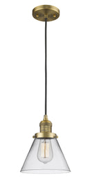 Innovations Lighting Large Cone 1-100 watt 8 inch Brushed Brass Mini Pendant  Clear glass 201CBBG42