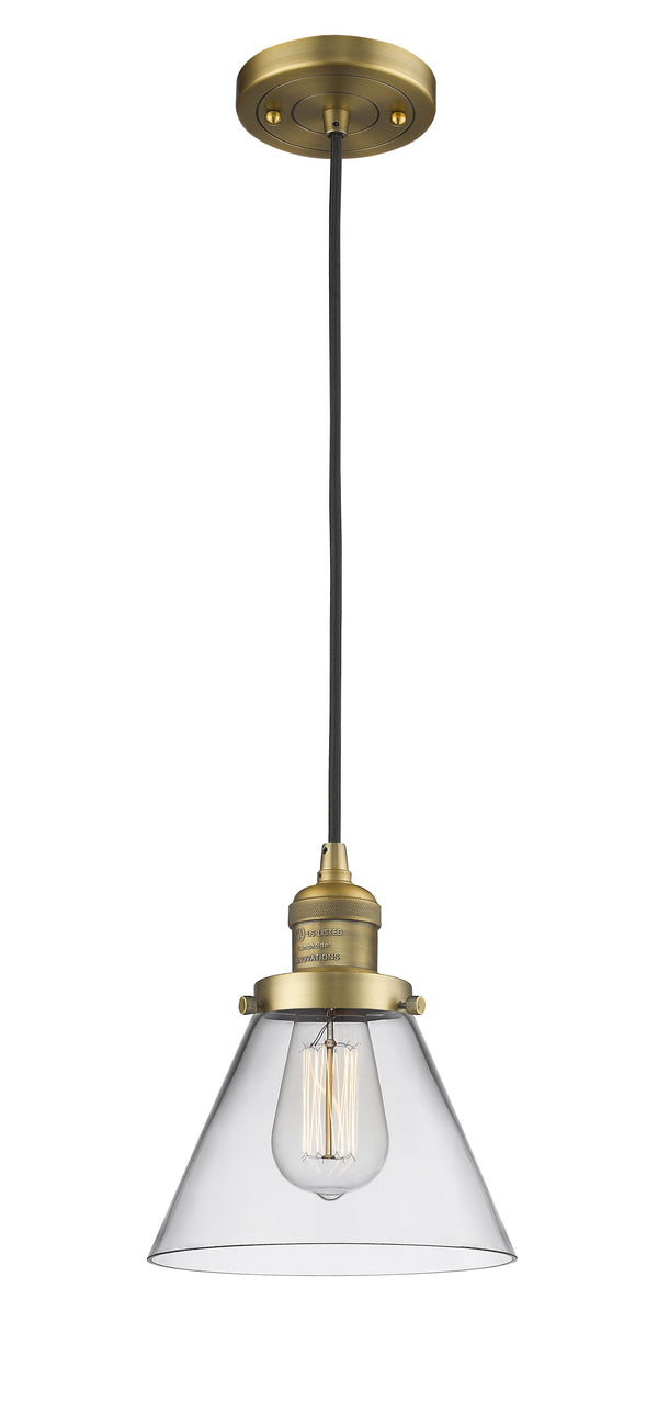 Innovations Lighting Large Cone 1-100 watt 8 inch Brushed Brass Mini Pendant  Clear glass 201CBBG42