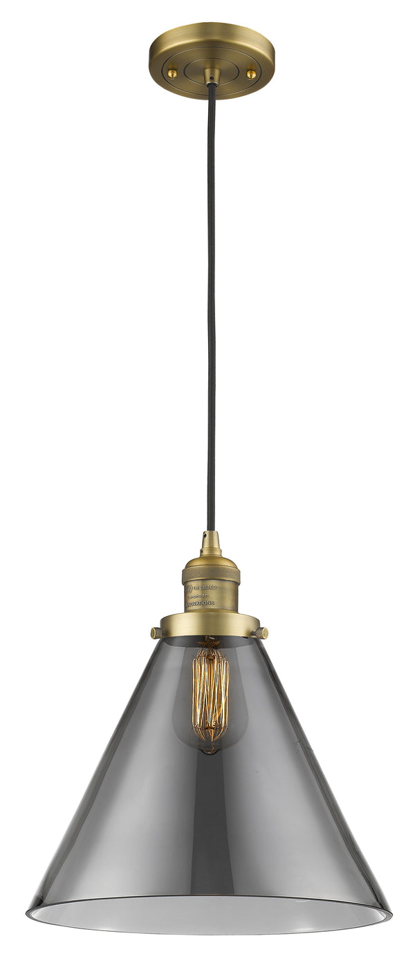 Innovations Lighting X-Large Cone 1-100 watt 12 inch Brushed Brass Mini Pendant  Smoked glass 201CBBG43L