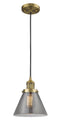 Innovations Lighting Large Cone 1-100 watt 8 inch Brushed Brass Mini Pendant  Smoked glass 201CBBG43