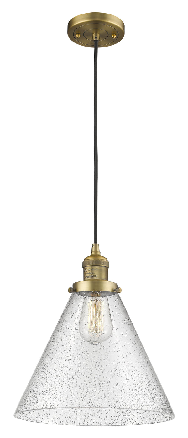 Innovations Lighting X-Large Cone 1-100 watt 12 inch Brushed Brass Mini Pendant  Seedy glass 201CBBG44L