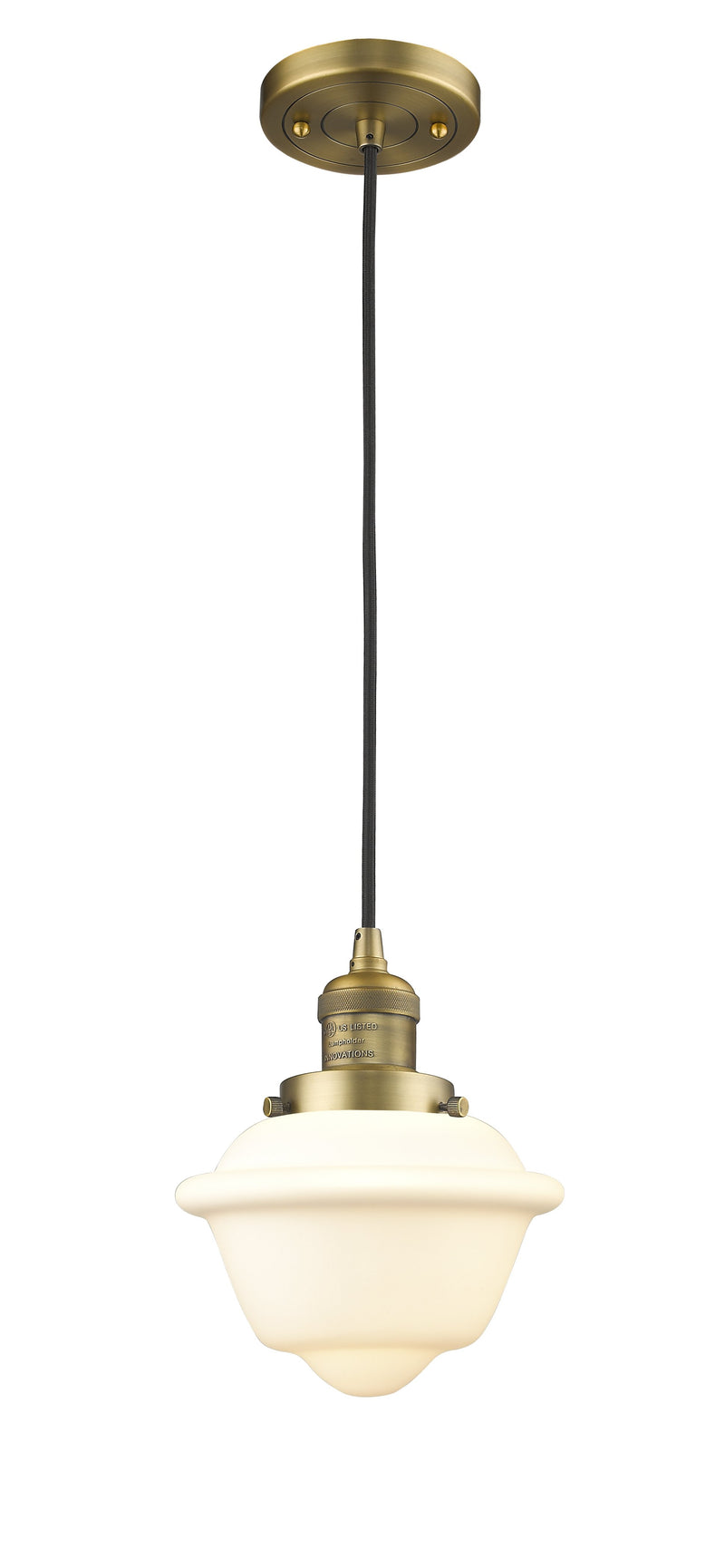 Innovations Lighting Small Oxford 1-100 watt 8 inch Brushed Brass Mini Pendant  Matte White Cased glass 201CBBG531