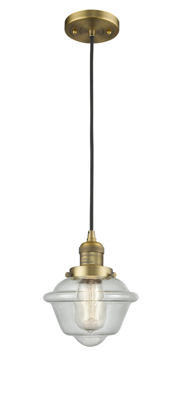 Innovations Lighting Small Oxford 1-100 watt 8 inch Brushed Brass Mini Pendant  Seedy glass 201CBBG534