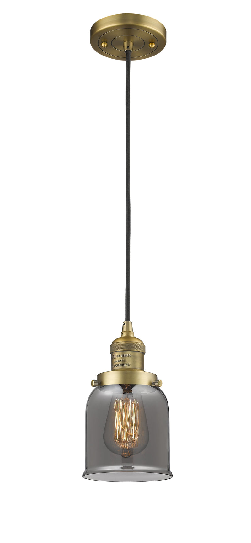 Innovations Lighting Small Bell 1-100 watt 5 inch Brushed Brass Mini Pendant  Smoked glass 201CBBG53