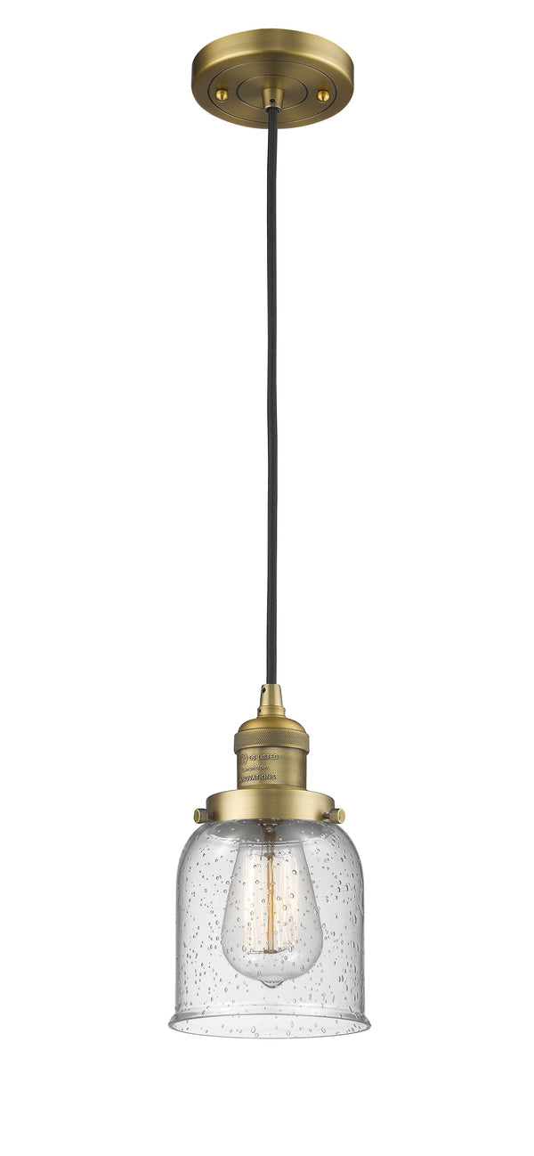 Innovations Lighting Small Bell 1-100 watt 5 inch Brushed Brass Mini Pendant  Seedy glass 201CBBG54