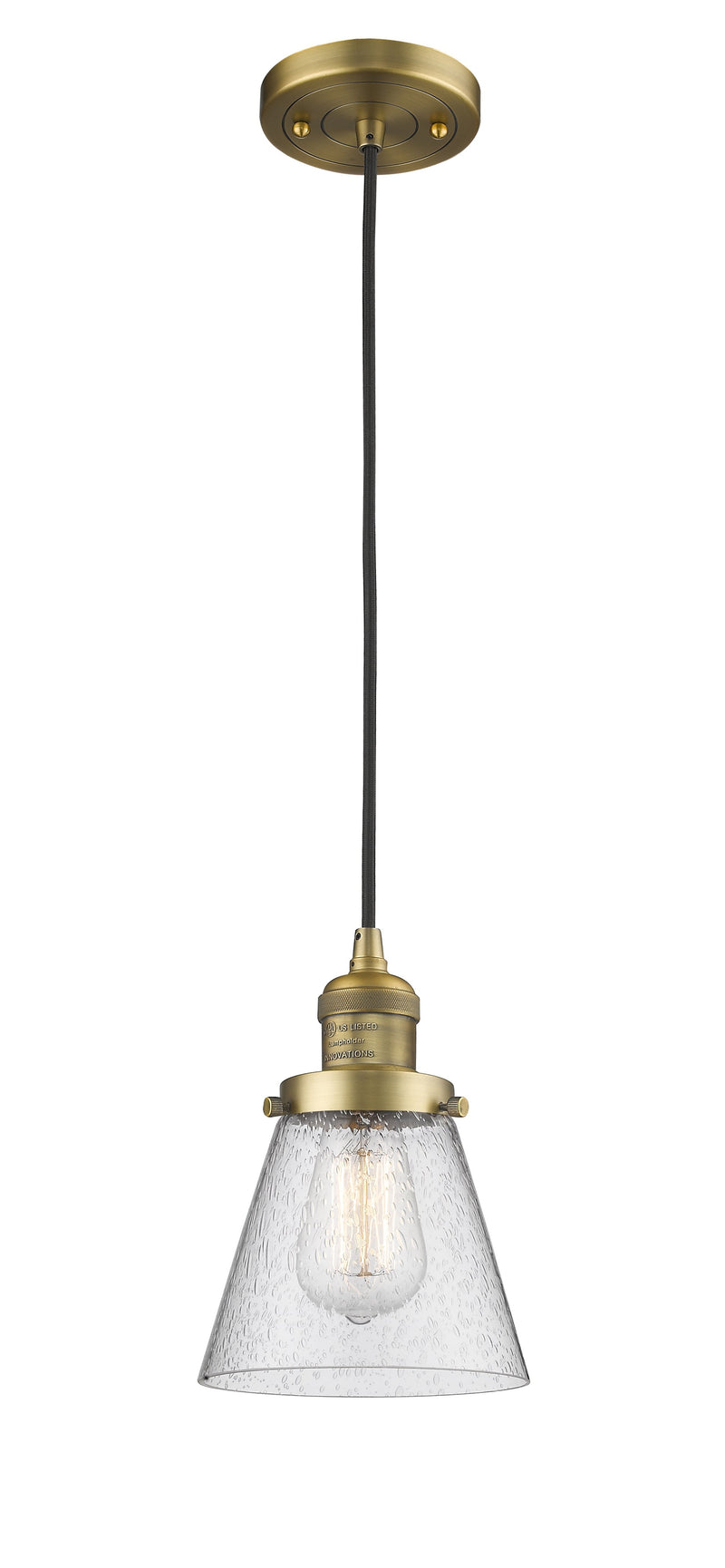 Innovations Lighting Small Cone 1-100 watt 6 inch Brushed Brass Mini Pendant  Seedy glass 201CBBG64