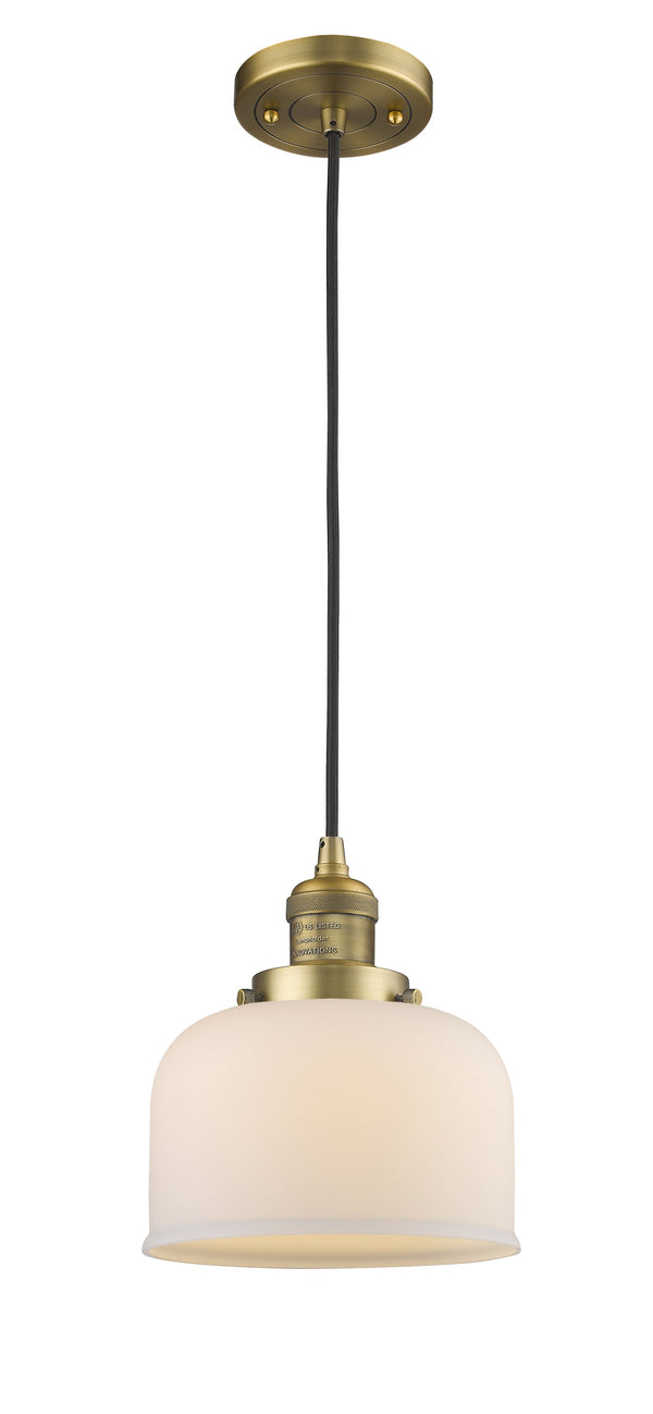 Innovations Lighting Large Bell 1-100 watt 8 inch Brushed Brass Mini Pendant  Matte White Cased glass 201CBBG71