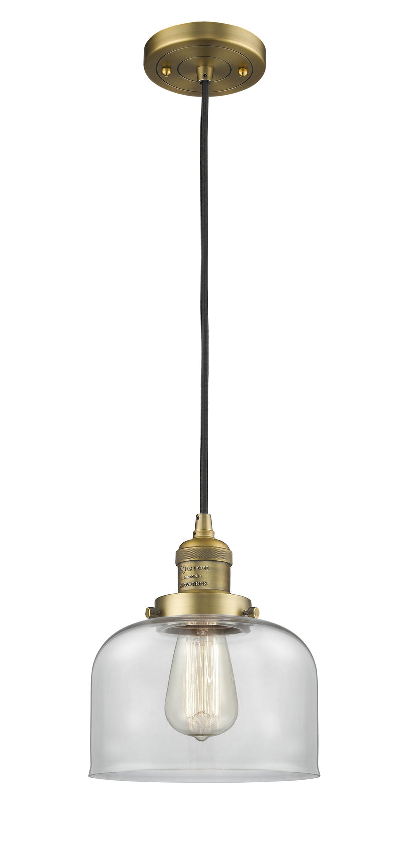 Innovations Lighting Large Bell 1-100 watt 8 inch Brushed Brass Mini Pendant  Clear glass 201CBBG72