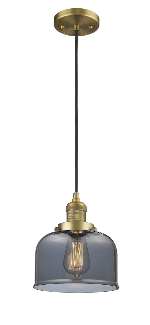 Innovations Lighting Large Bell 1-100 watt 8 inch Brushed Brass Mini Pendant  Smoked glass 201CBBG73