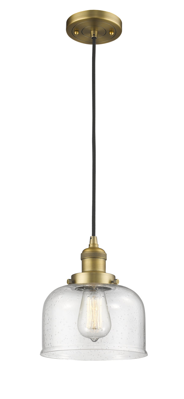 Innovations Lighting Large Bell 1-100 watt 8 inch Brushed Brass Mini Pendant  Seedy glass 201CBBG74