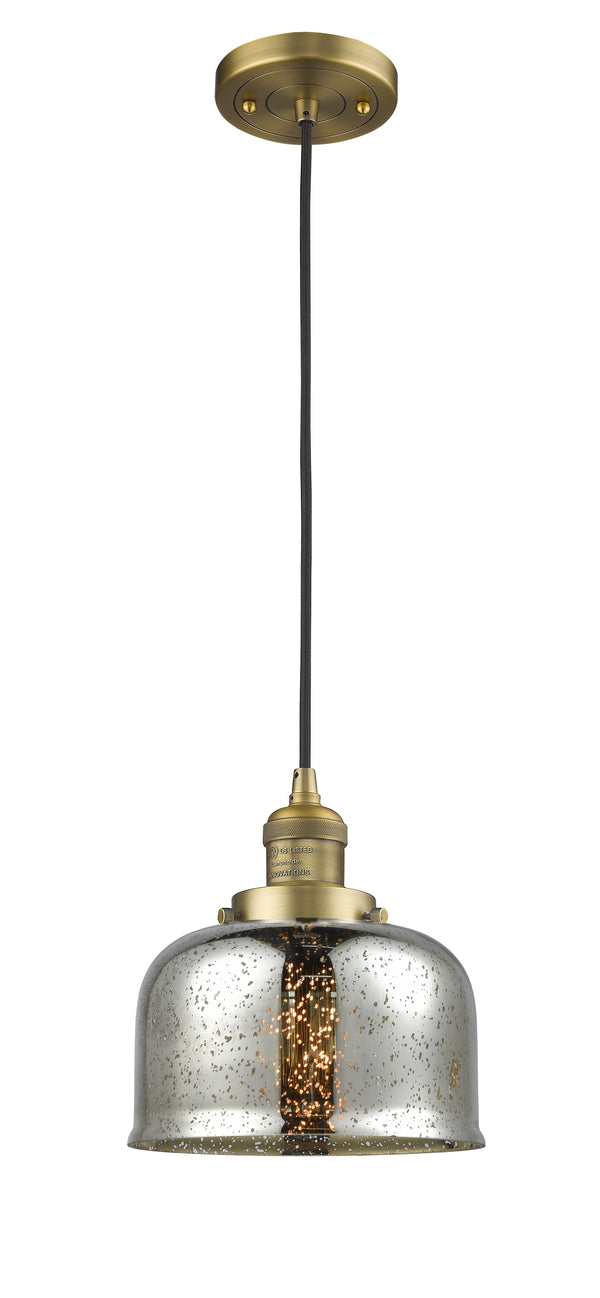 Innovations Lighting Large Bell 1-100 watt 8 inch Brushed Brass Mini Pendant  Silver Plated Mercury glass 201CBBG78