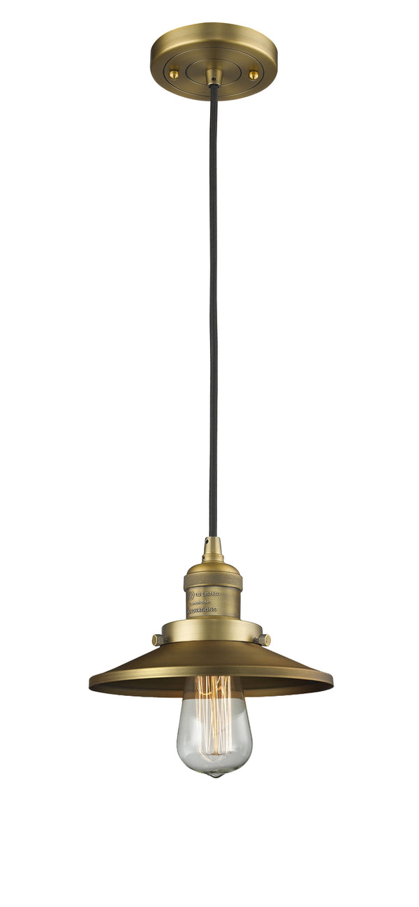 Innovations Lighting Railroad 1-100 watt 8 inch Brushed Brass Mini Pendant  Brushed Brass Railroad shades  201CBBM4