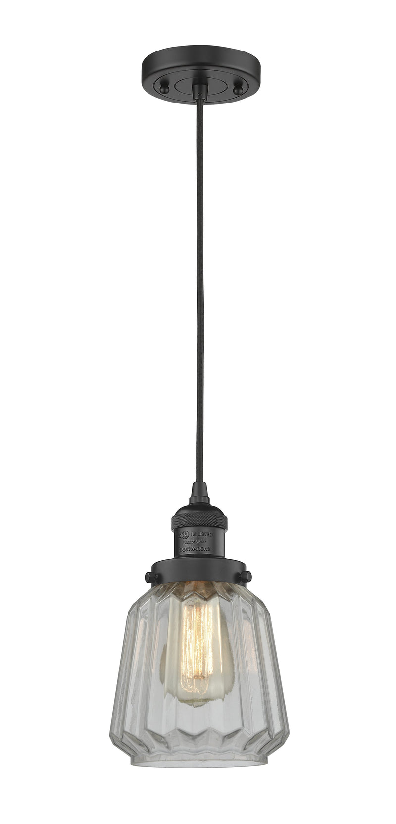 Innovations Lighting Chatham 1-100 watt 6 inch Black Mini Pendant  Clear Fluted glass 201CBKG142