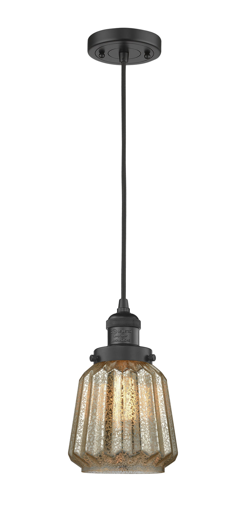 Innovations Lighting Chatham 1-100 watt 6 inch Black Mini Pendant  Mercury Fluted glass 201CBKG146