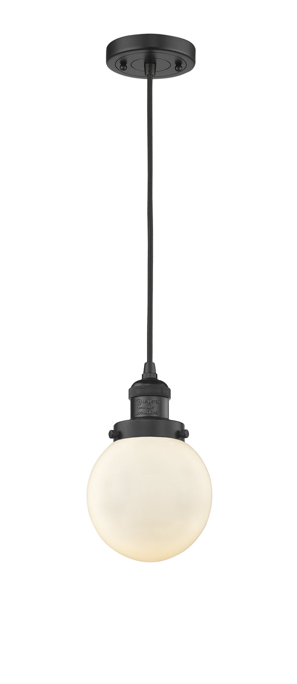 Innovations Lighting Beacon 1-100 watt 6 inch Black Mini Pendant  Matte White Cased glass 201CBKG2016