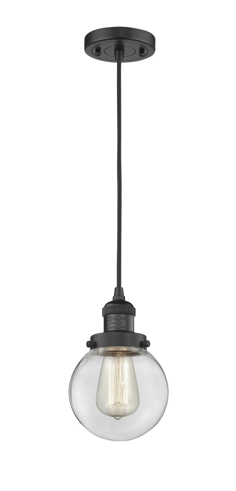 Innovations Lighting Beacon 1-100 watt 6 inch Black Mini Pendant  Clear glass 201CBKG2026