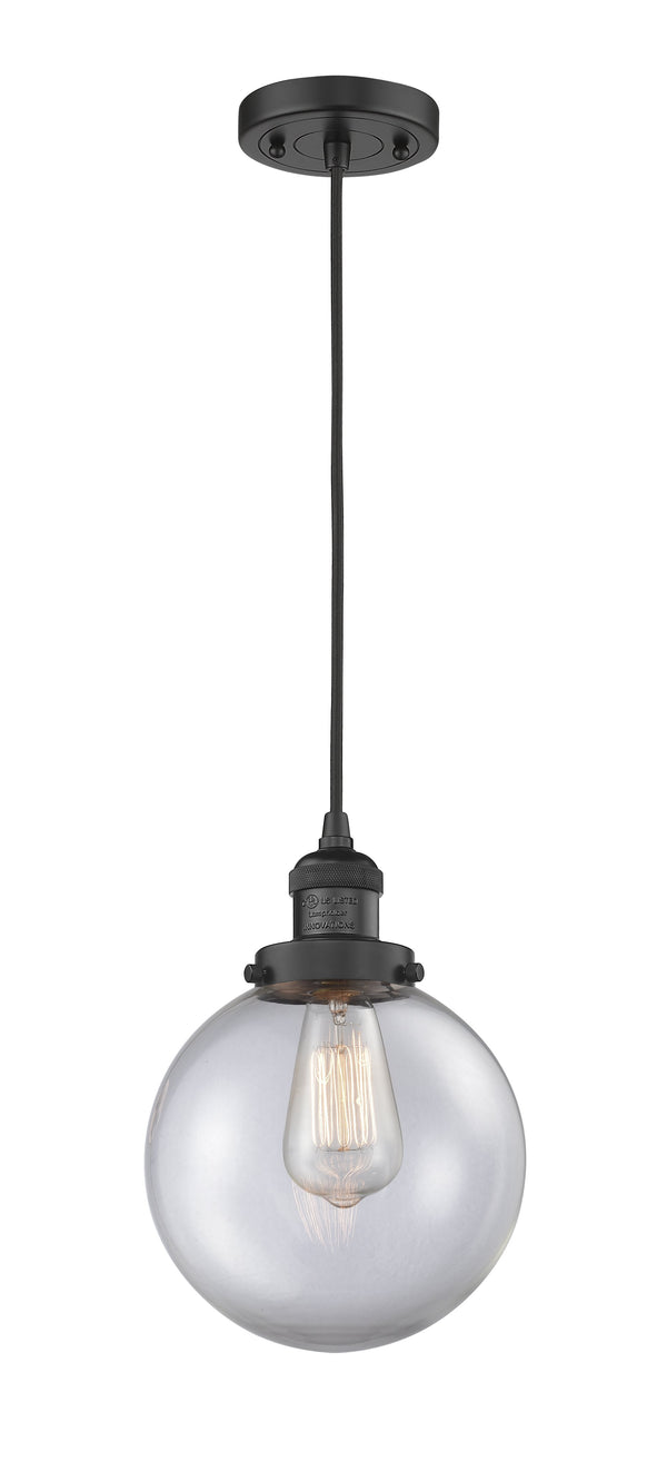 Innovations Lighting Beacon 1-100 watt 8 inch Black Mini Pendant  Clear glass 201CBKG2028