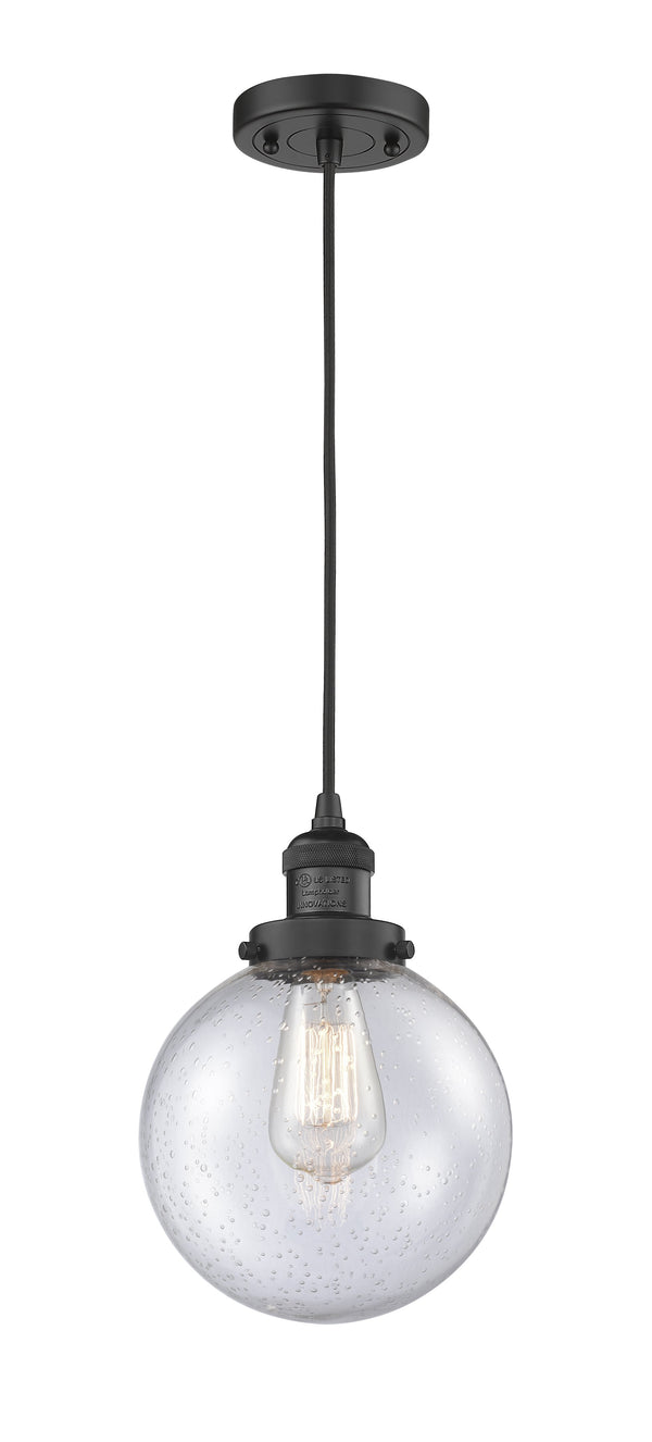 Innovations Lighting Beacon 1-100 watt 8 inch Black Mini Pendant  Seedy glass 201CBKG2048