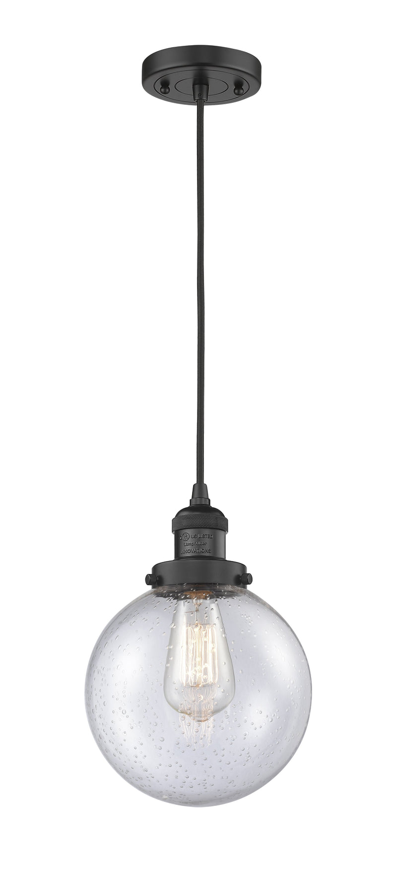 Innovations Lighting Beacon 1-100 watt 8 inch Black Mini Pendant  Seedy glass 201CBKG2048