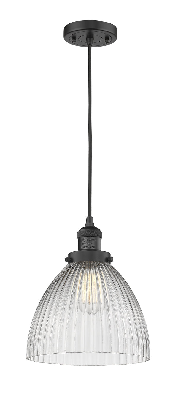 Innovations Lighting Seneca Falls 1-100 watt 9.5 inch Black Pendant  Clear glass 201CBKG222