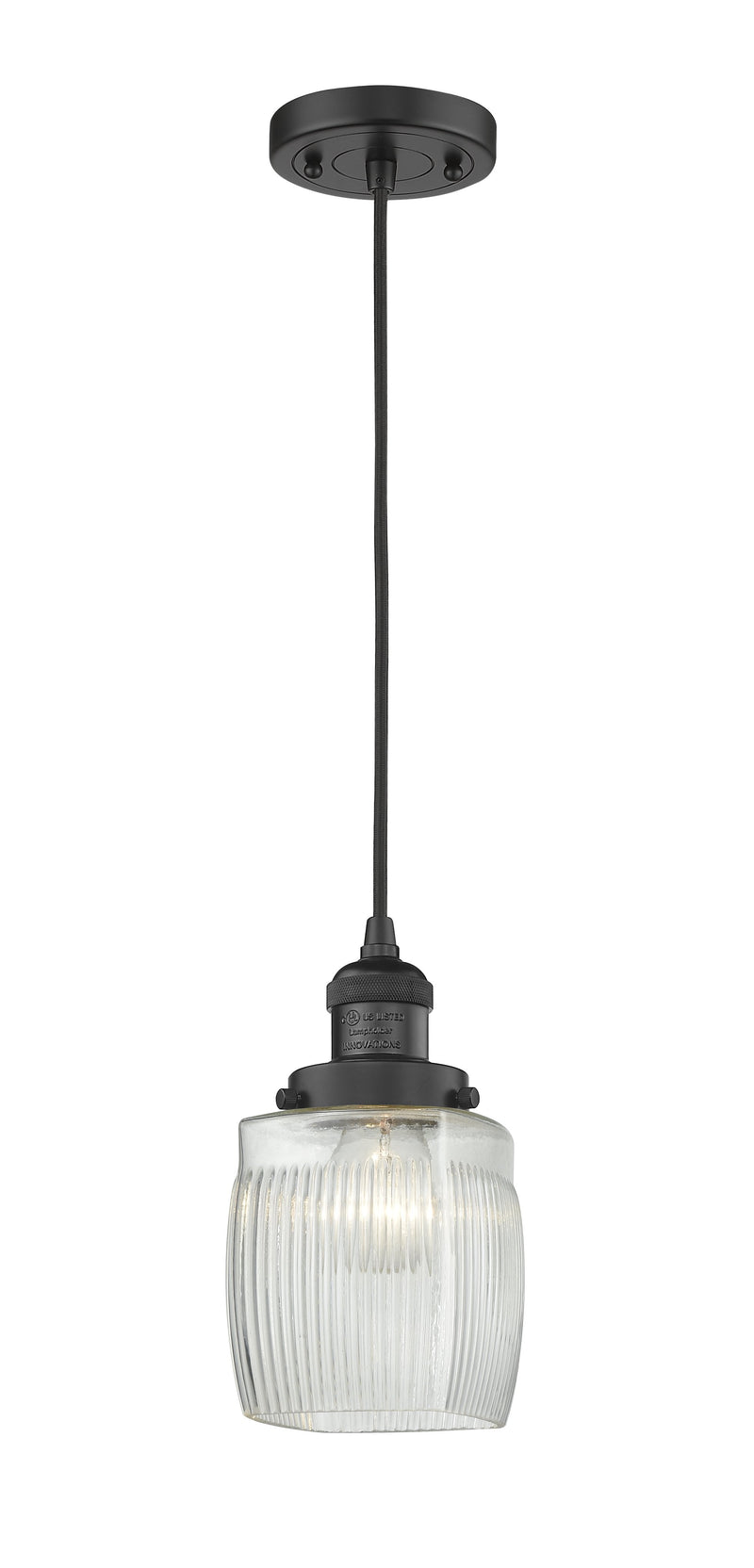 Innovations Lighting Colton 1-100 watt 8 inch Black Mini Pendant  Thick Clear Halophane glass 201CBKG302