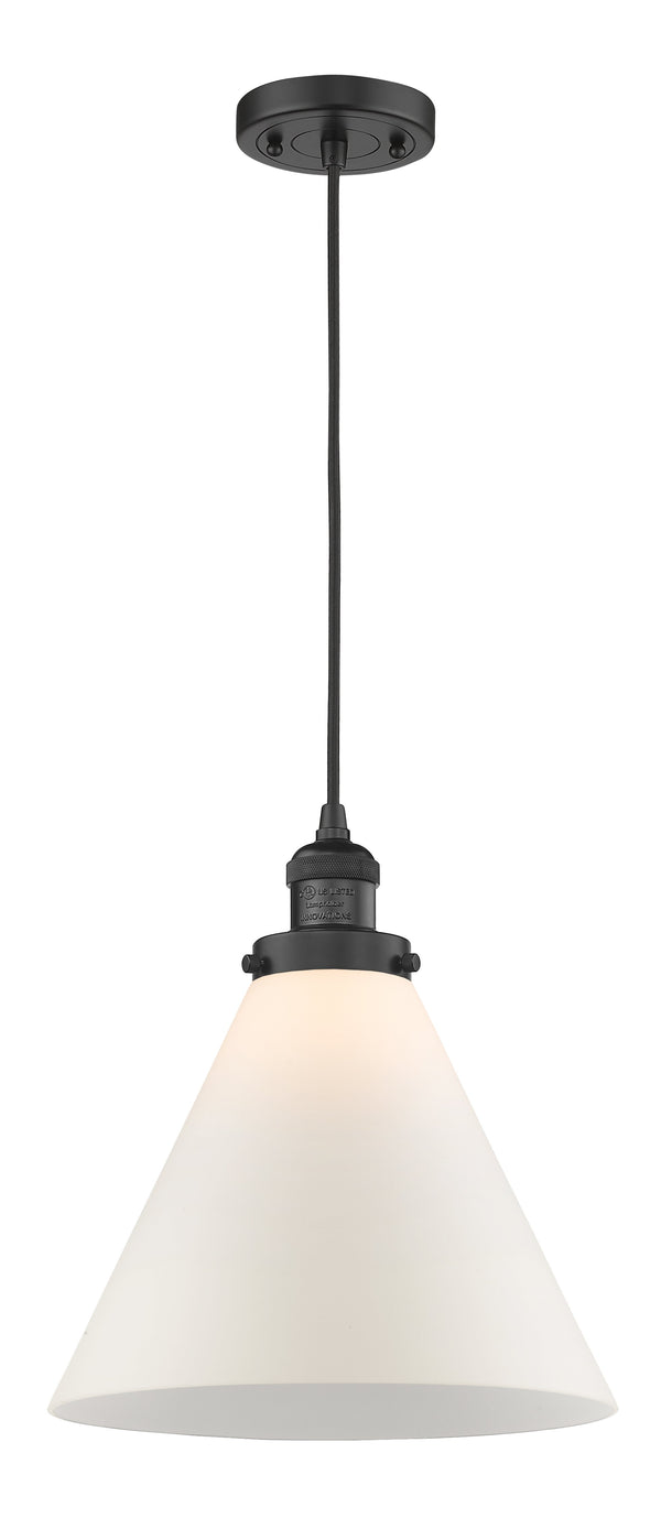 Innovations Lighting X-Large Cone 1-100 watt 12 inch Black Mini Pendant  Matte White Cased glass 201CBKG41L