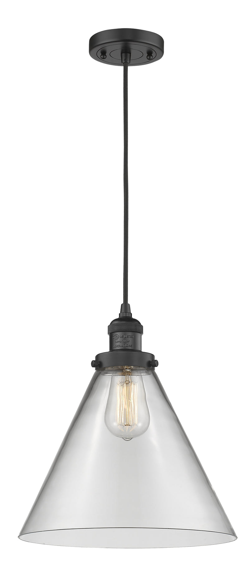 Innovations Lighting X-Large Cone 1-100 watt 12 inch Black Mini Pendant  Clear glass 201CBKG42L