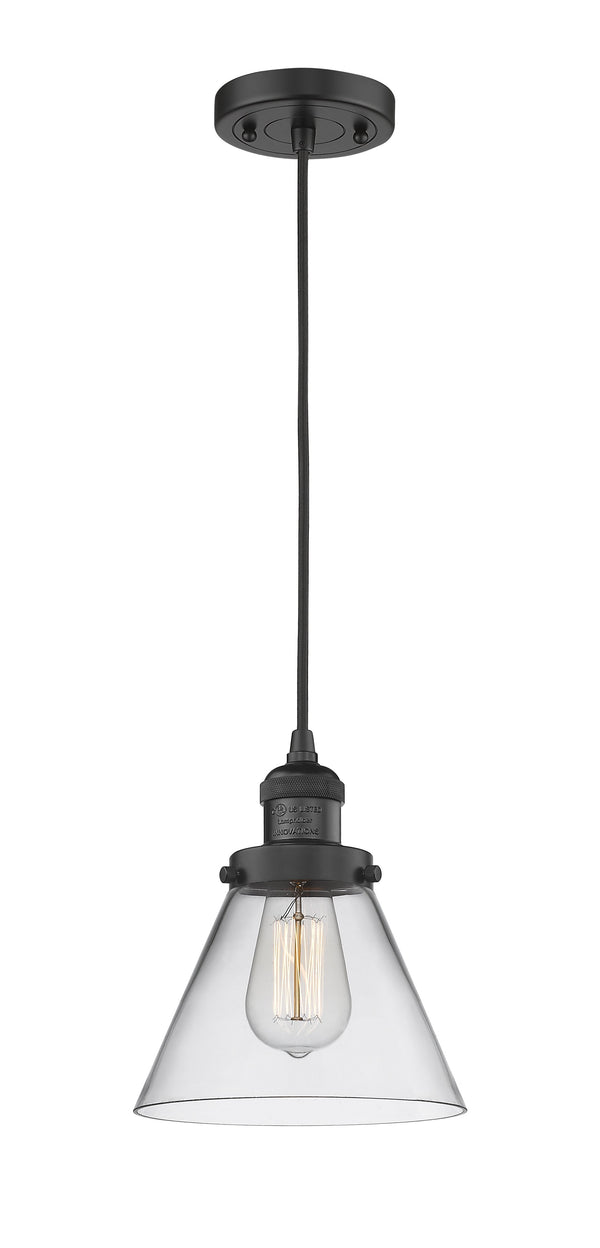 Innovations Lighting Large Cone 1-100 watt 8 inch Black Mini Pendant  Clear glass 201CBKG42