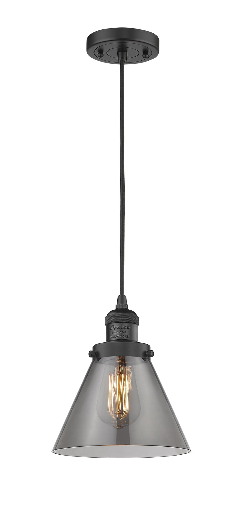 Innovations Lighting Large Cone 1-100 watt 8 inch Black Mini Pendant  Smoked glass 201CBKG43