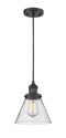 Innovations Lighting Large Cone 1-100 watt 8 inch Black Mini Pendant  Seedy glass 201CBKG44