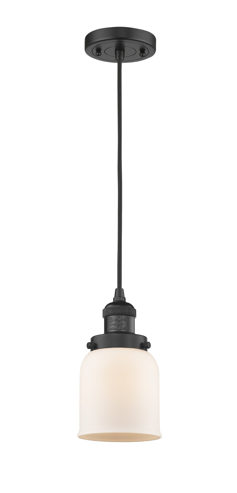 Innovations Lighting Small Bell 1-100 watt 5 inch Black Mini Pendant  Matte White Cased glass 201CBKG51