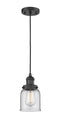 Innovations Lighting Small Bell 1-100 watt 5 inch Black Mini Pendant  Clear glass 201CBKG52