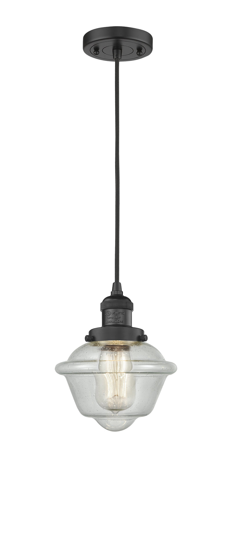 Innovations Lighting Small Oxford 1-100 watt 8 inch Black Mini Pendant  Seedy glass 201CBKG534