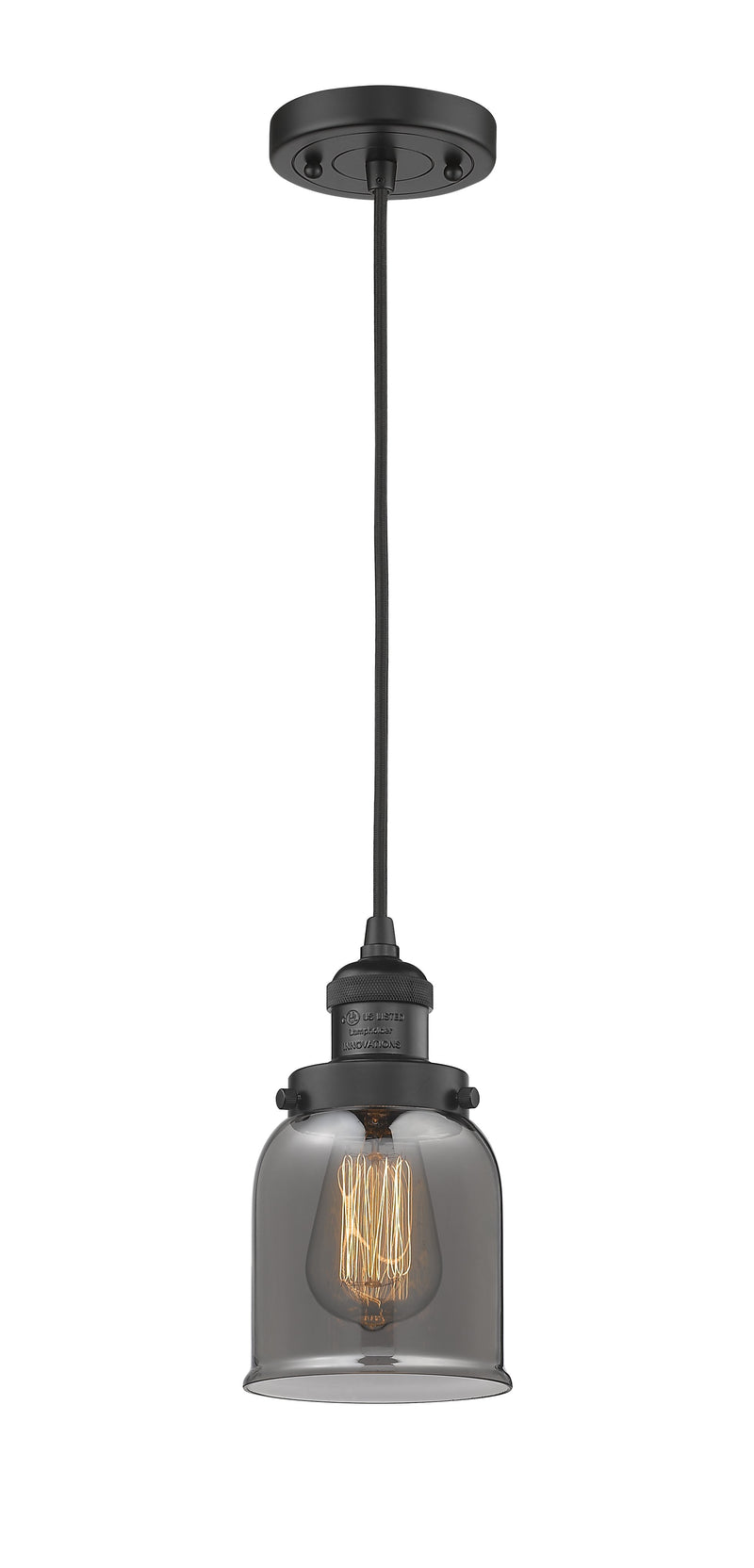 Innovations Lighting Small Bell 1-100 watt 5 inch Black Mini Pendant  Smoked glass 201CBKG53