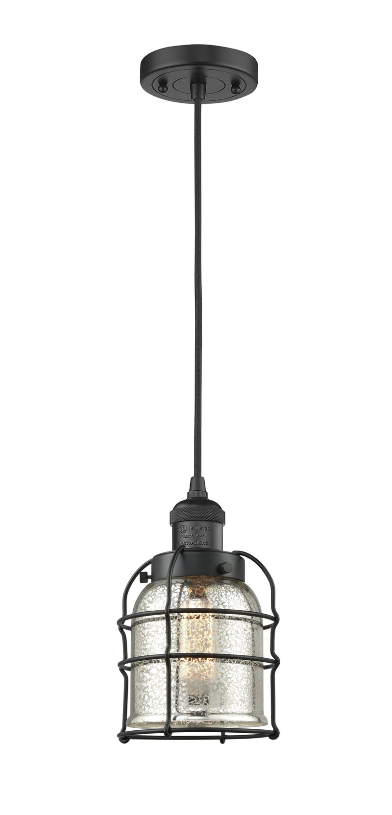 Innovations Lighting Small Bell Cage 1-100 watt 8 inch Black Mini Pendant  Silver Mercury glass 201CBKG58CE